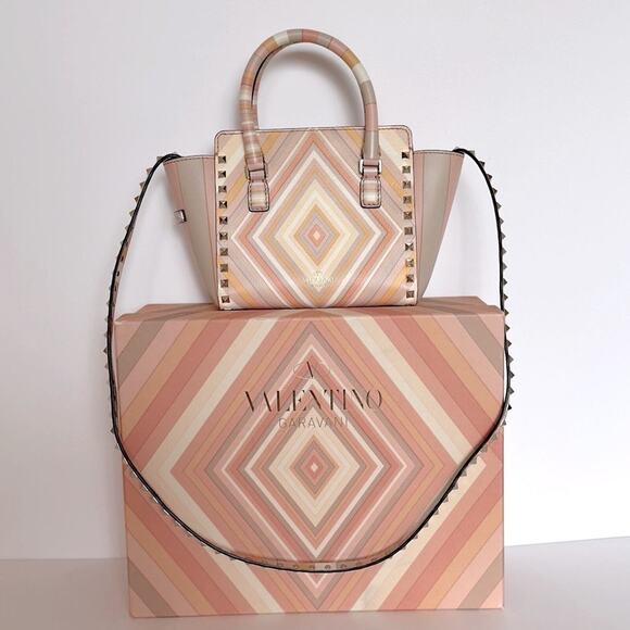 Valentino Pastel Multicolor Leather Small Native Couture 1975 Rockstud Bag Tote - Picture 4 of 17